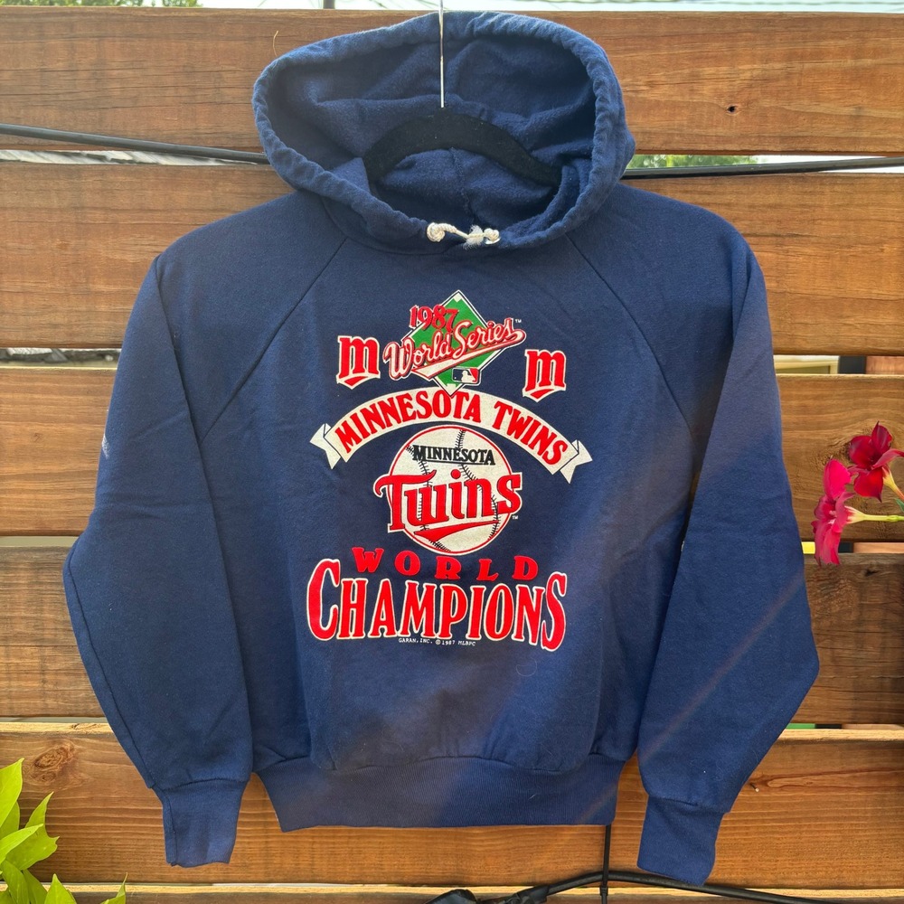 Garan Minnesota Twins Hoodie Mens XS Navy Blue 1987 World Series Champions Good